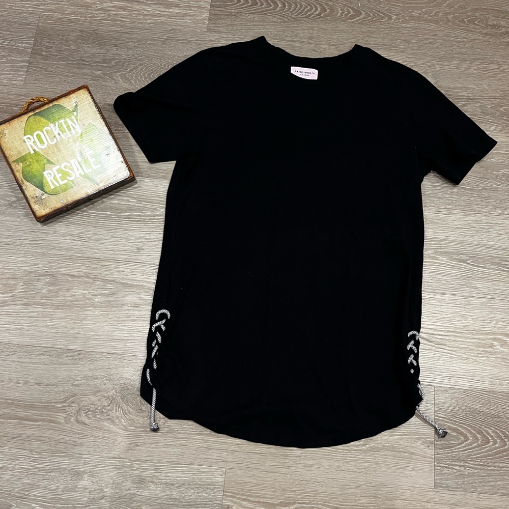 Black T-Shirt with Side Lace-Up Detail